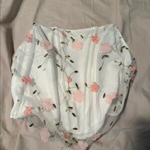 white with 3D flowers corset top!